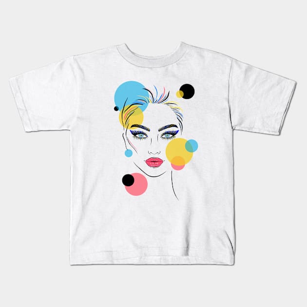 Female face and circles. Kids T-Shirt by WarmJuly